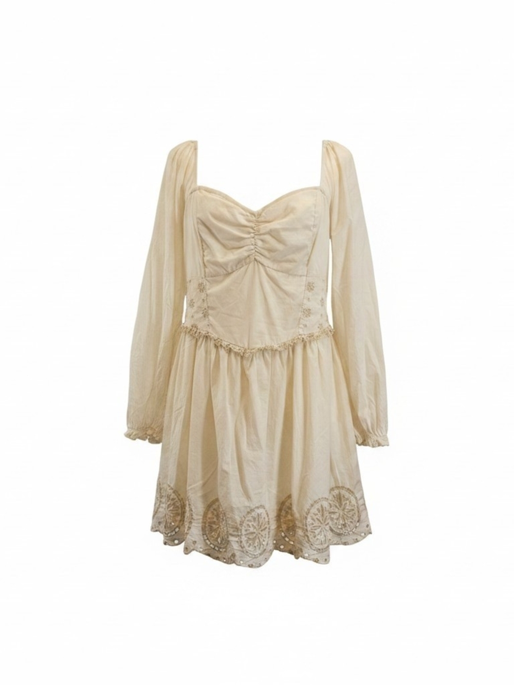 AE American Eagle Cottagecore Cream Sweetheart Ruched Embroidered Sz XL - Picture 2 of 11
